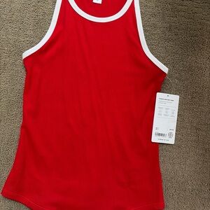 Athleta Red signature rib Tank Top White piping nwt new $45 athleisure